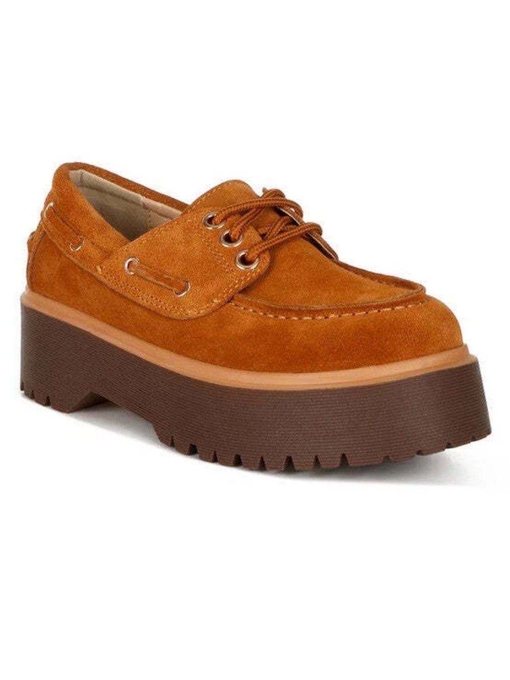 Rag & Co Chunky Suede Oxford Platform Loafers Tan 8 NWOB Retro Cottagecore